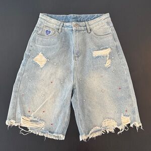 AELFRIC EDEN RHINESTONE APPLICATION JORTS SIZE 30